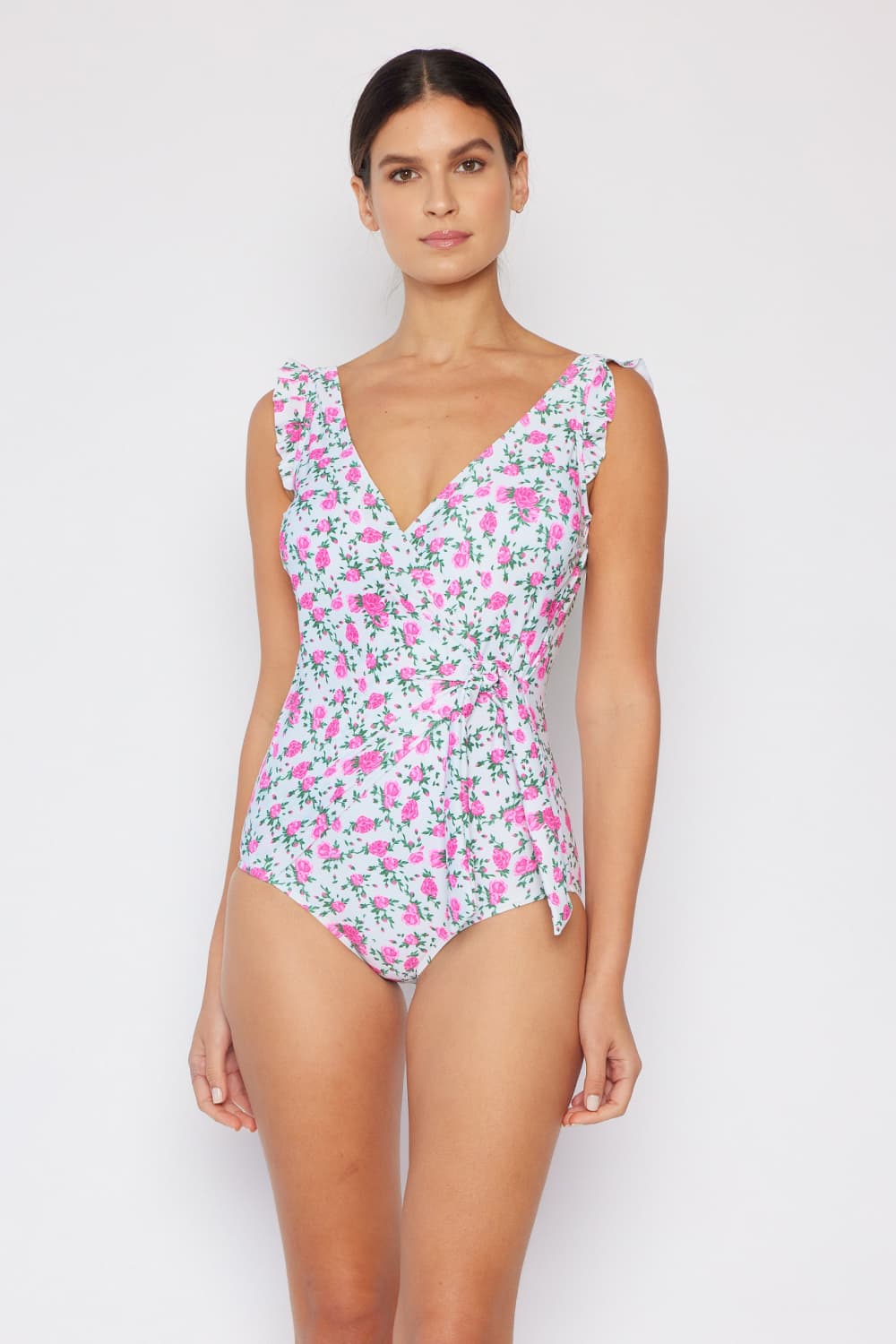 Marina West Swim Plus Size Float On Ruffle Faux Wrap One-Piece in Roses Off-White Mother Daughter Swimwear [Spirit and Rebel]