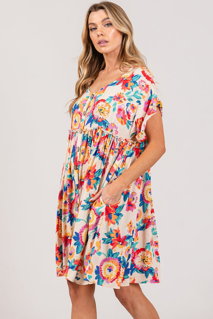 Plus Size Floral Button-Down Short Sleeve Boho Dress - Spirit and Rebel [Spirit and Rebel]   