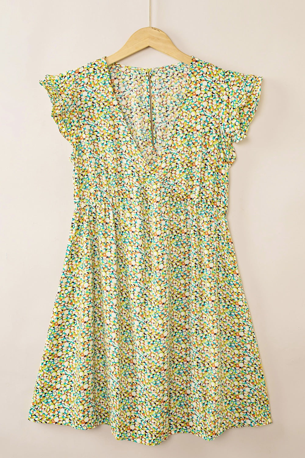 Ruffled Printed V-Neck Cap Sleeve Dress [Spirit and Rebel]   