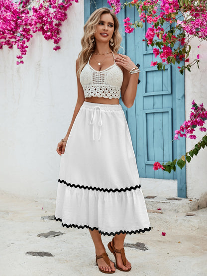 Tied Contrast Trim High Waist Boho Skirt [Spirit and Rebel]   