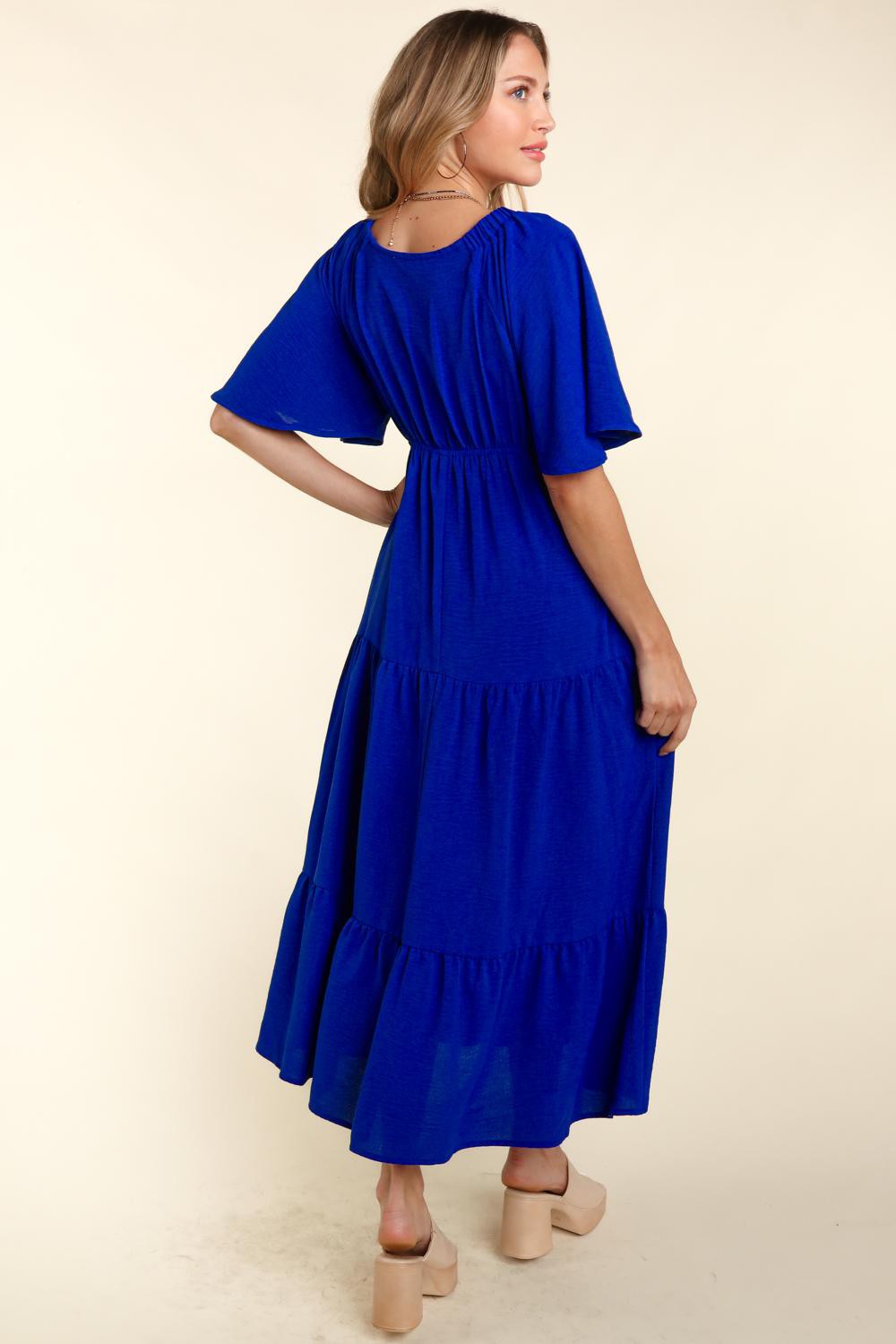 Tiered Babydoll Maxi Boho Dress with Side Pocket - Spirit and Rebel [Spirit and Rebel]   