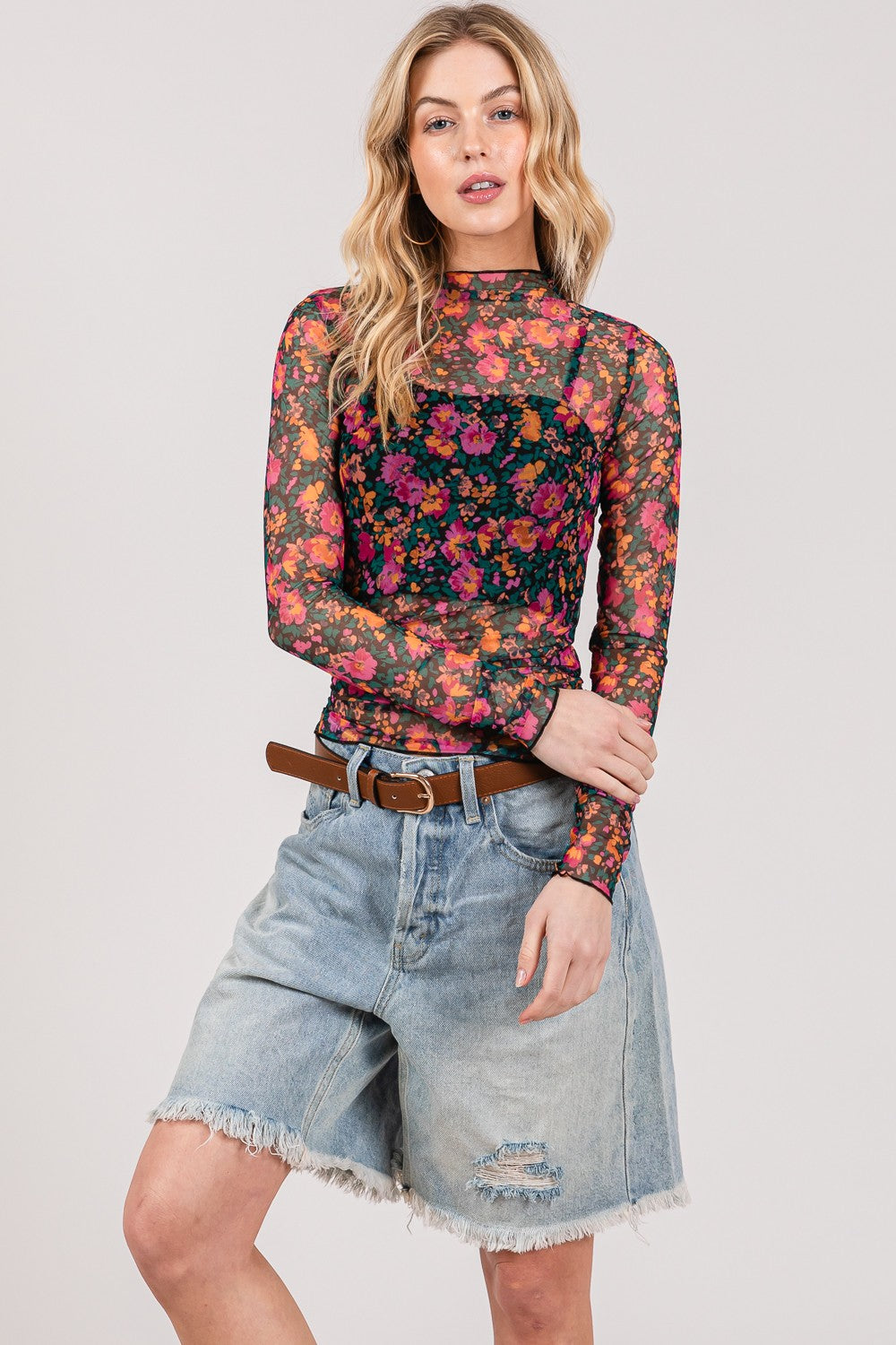 Floral Mesh Long Sleeve Boho Top - Spirit and Rebel [Spirit and Rebel]   