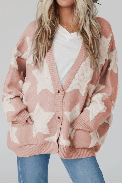 Star Button Up Long Sleeve Boho Cardigan - Spirit and Rebel [Spirit and Rebel] Dusty Pink M 