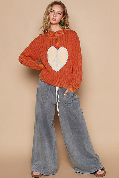 Cable-Knit Peace Patch Dropped Shoulder Sweater [Spirit and Rebel]