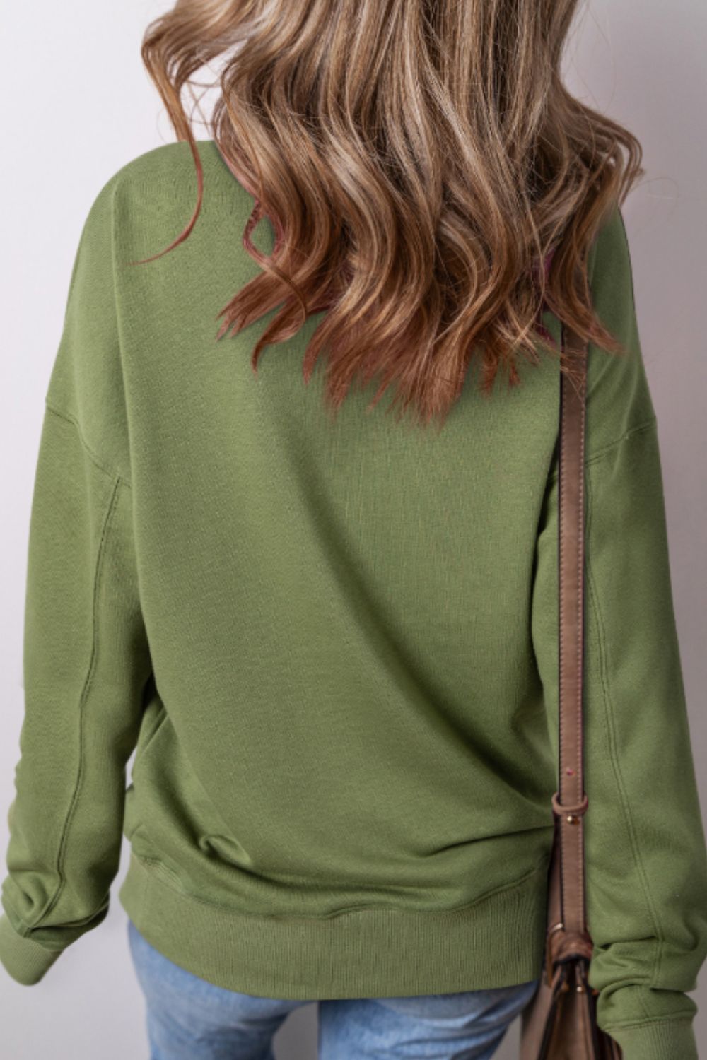 Solid Color Round Neck Long Sleeve Sweatshirt [Spirit and Rebel]