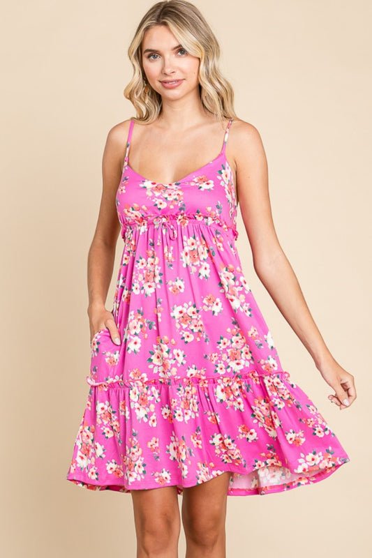 Plus Size Floral Ruffled Boho Cami Boho Dress - Spirit and Rebel [Spirit and Rebel] Pink S 