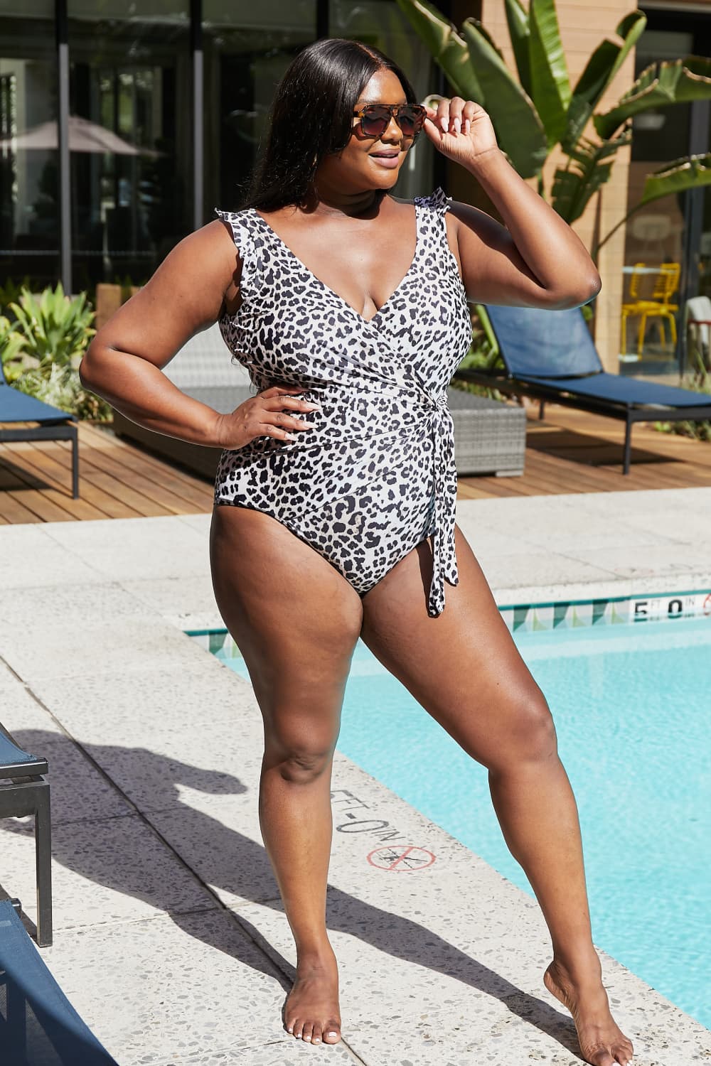 Marina West Swim Plus Size Float On Ruffle Faux Wrap One-Piece in Cat Mother Daughter Swimwear [Spirit and Rebel]