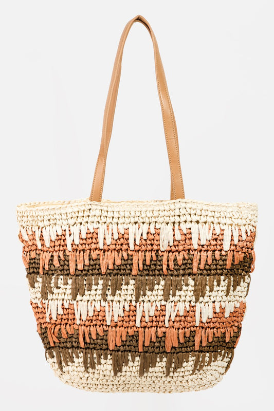 Straw Braided Striped Tote Boho Bag - Spirit and Rebel [Spirit and Rebel] IV One Size 