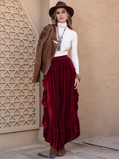 Slit Ruffled Wide Leg Boho Pants - Spirit and Rebel [Spirit and Rebel]   