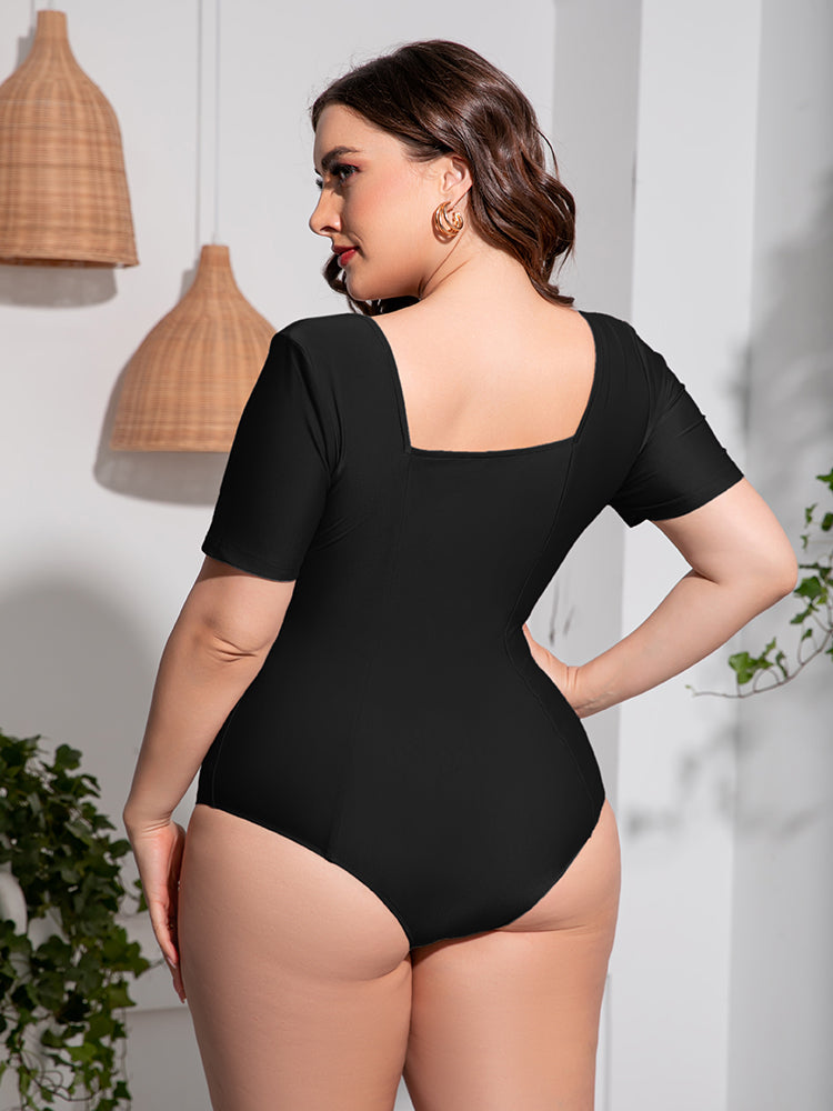 Plus Size Scoop Neck Short Sleeve One-Piece Swimsuit [Spirit and Rebel]