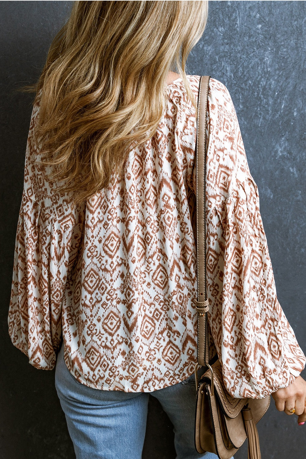 Printed Tie Neck Balloon Sleeve Blouse [Spirit and Rebel]   