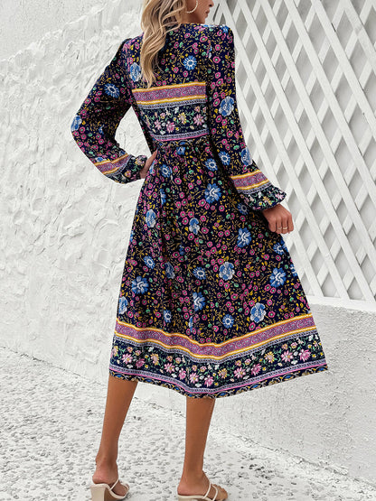 Tassel Tied Printed Long Sleeve Boho Dress [Spirit and Rebel]   