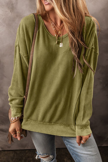 Textured Round Neck Long Sleeve Boho Sweatshirt [Spirit and Rebel]   