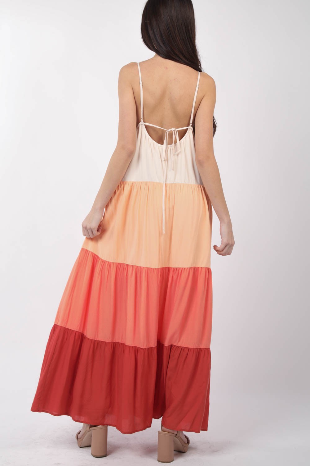 VERY J Color Block Tiered Maxi Cami Boho Dress [Spirit and Rebel]   