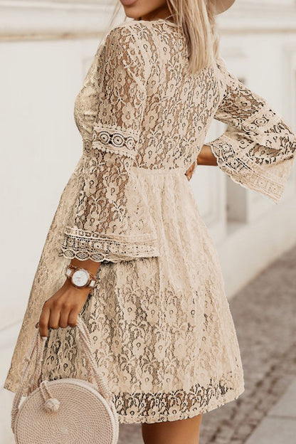 Lace V-Neck Three-Quarter Sleeve Boho Dress [Spirit and Rebel]   