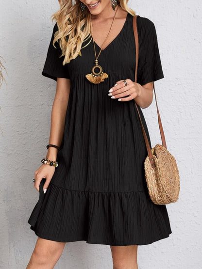 Plus Size V-Neck Short Sleeve Boho Dress - Spirit and Rebel [Spirit and Rebel]   