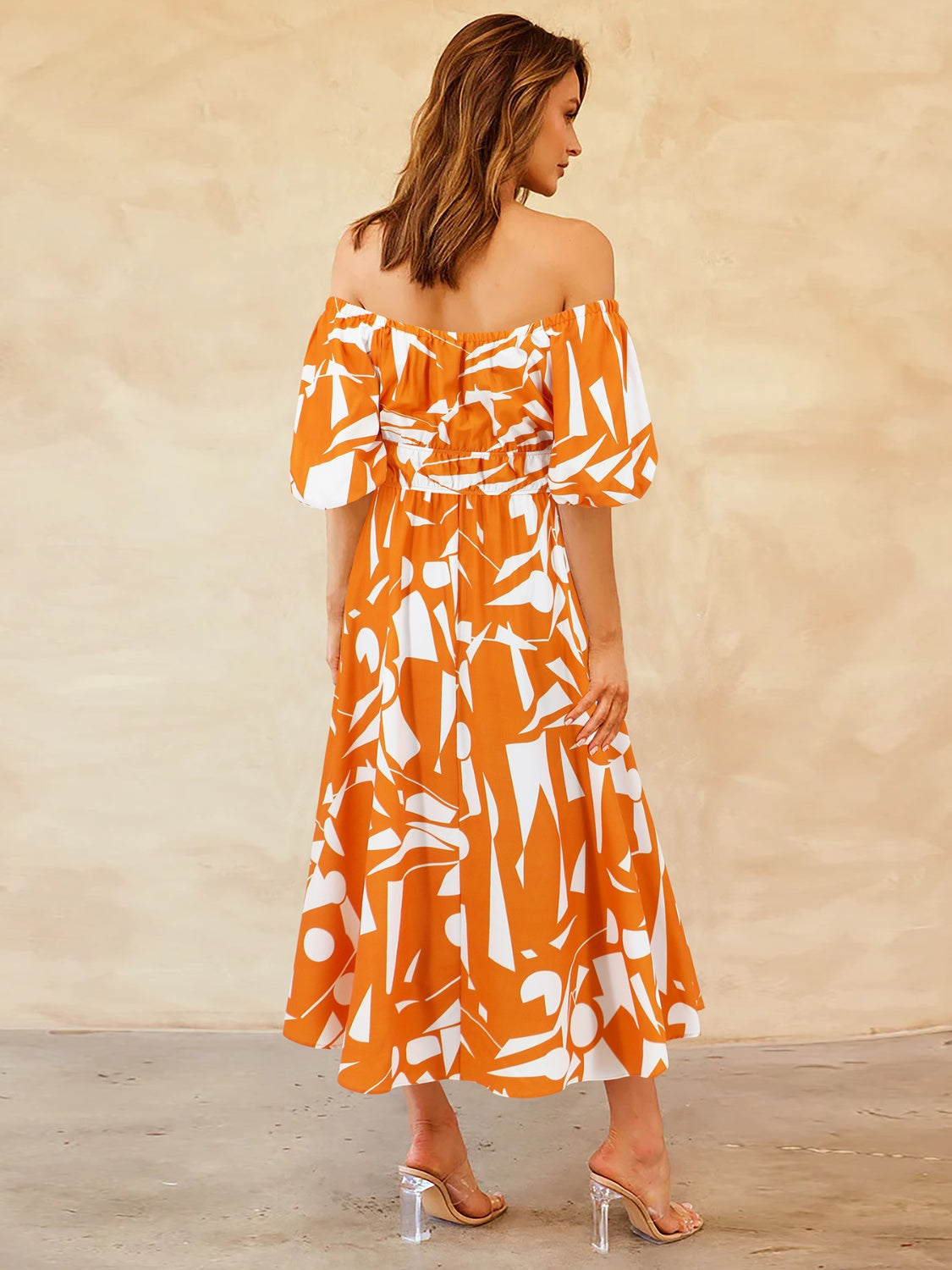 Printed Off-Shoulder Balloon Sleeve Dress [Spirit and Rebel]   