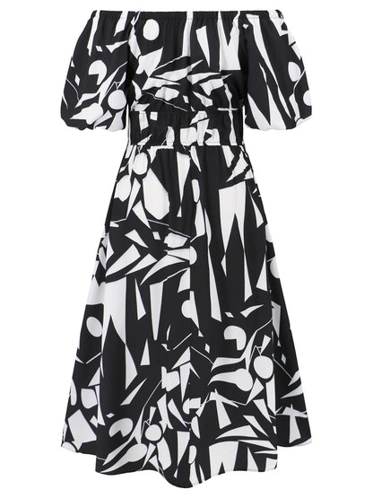 Printed Off-Shoulder Balloon Sleeve Dress [Spirit and Rebel]   