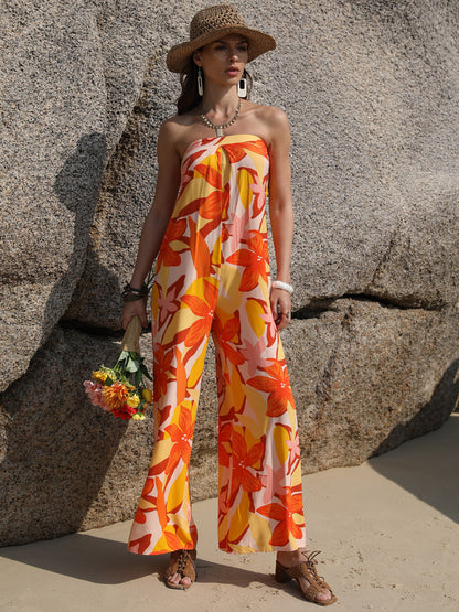 Tied Printed Tube Wide Leg Boho Jumpsuit - Spirit and Rebel [Spirit and Rebel]   