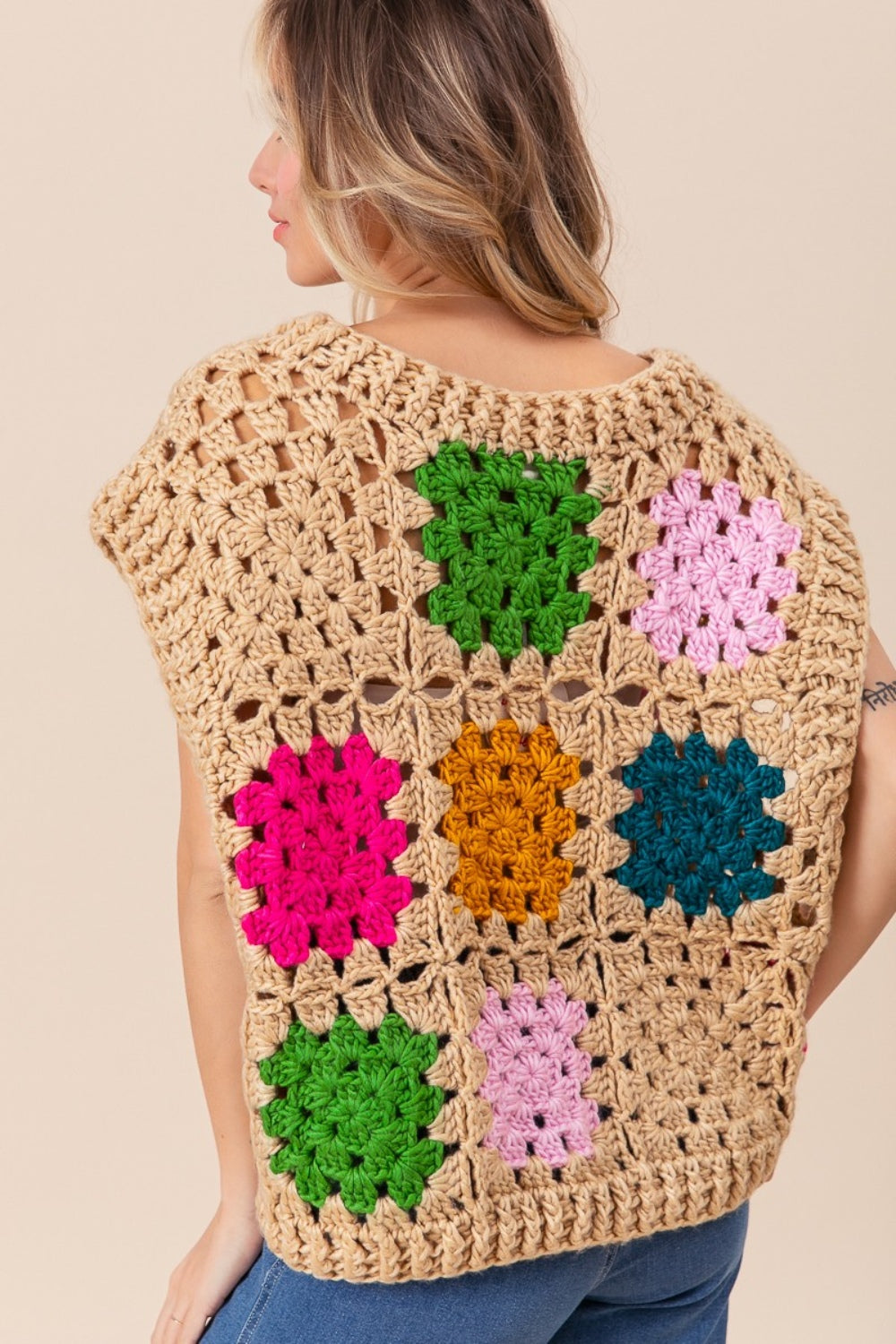 Granny Square Openwork Boho Sweater Vest - Spirit and Rebel [Spirit and Rebel]   