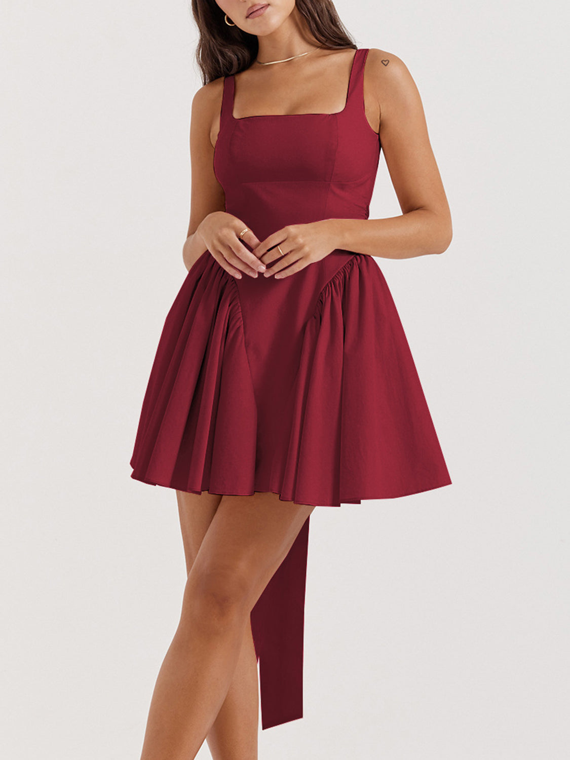 Backless Bow Detail Square Neck Mini Dress [Spirit and Rebel]   