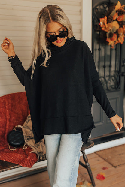 Side Slit High-Low Cowl Neck Long Sleeve Boho Blouse [Spirit and Rebel]