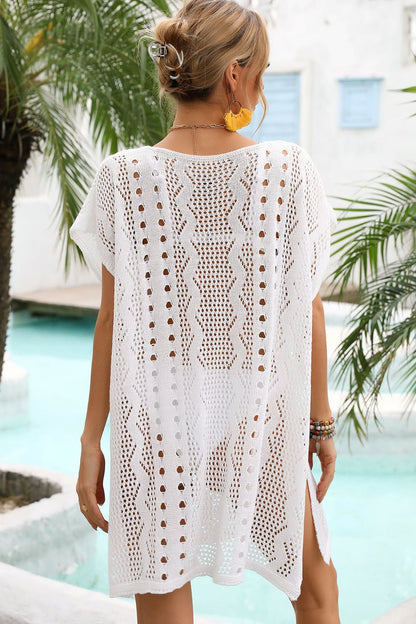 Openwork Plunge Dolman Sleeve Cover-Up Dress Sunset and Swim