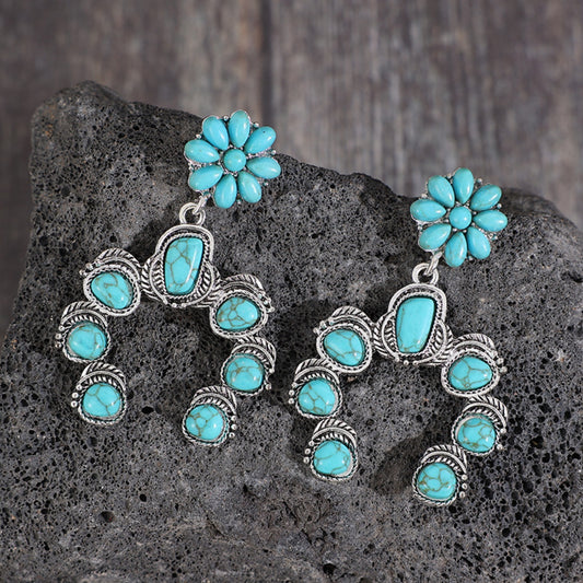 Artificial Turquoise Alloy Dangle Earrings [Spirit and Rebel] Pastel  Blue One Size 