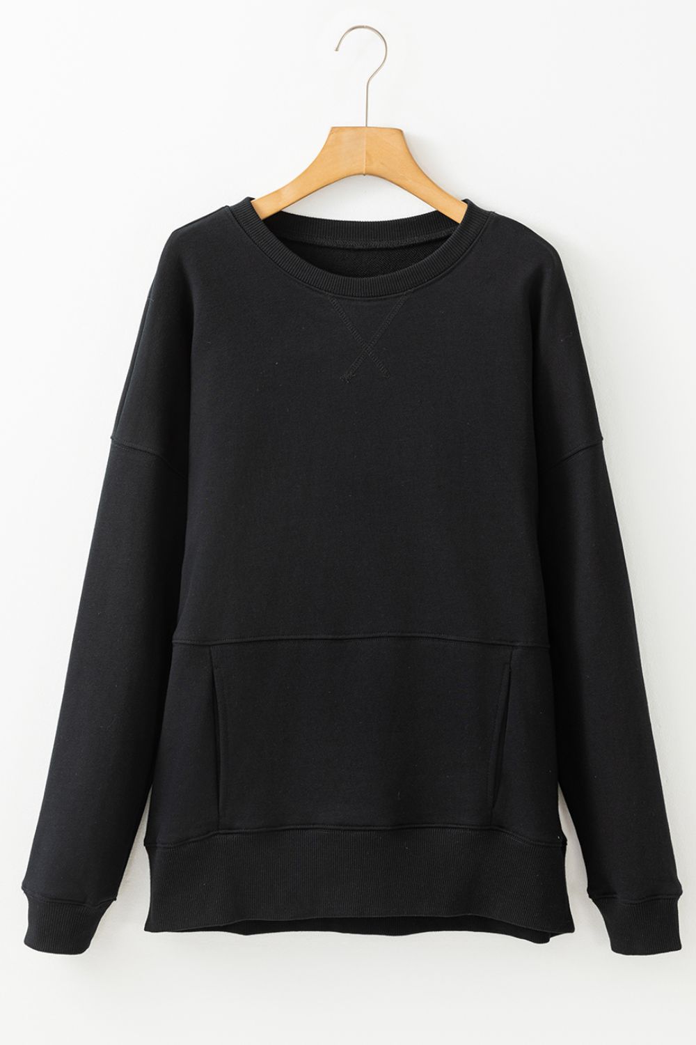 Solid Color Round Neck Long Sleeve Sweatshirt [Spirit and Rebel]