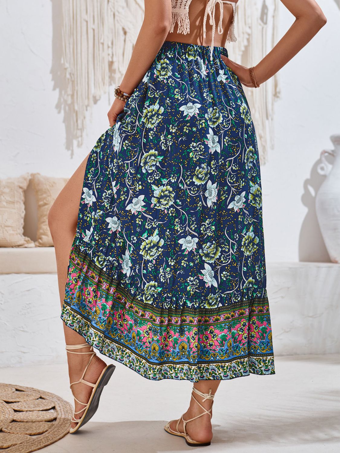 Tied Printed Midi Boho Skirt - Spirit and Rebel [Spirit and Rebel]   