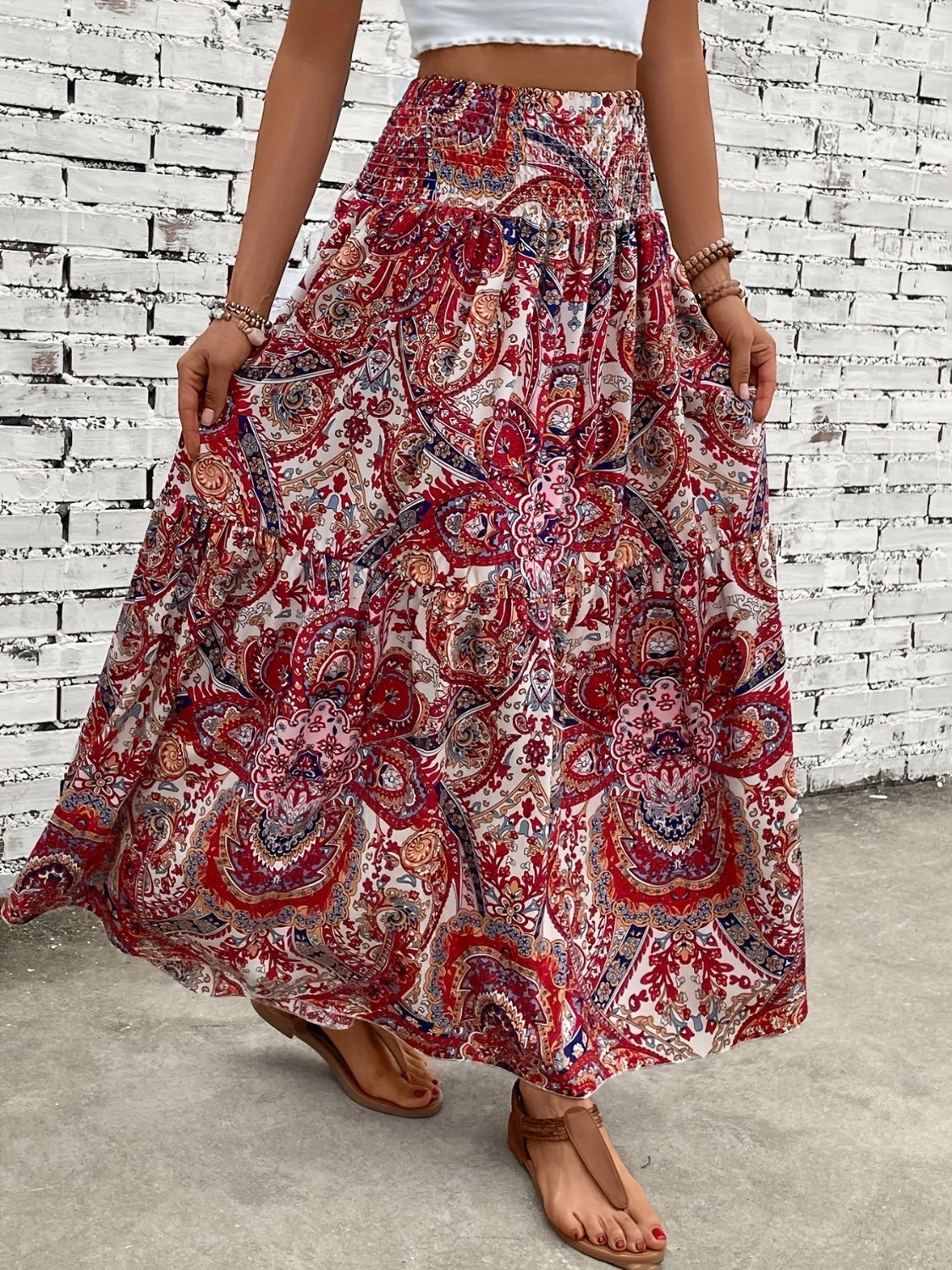 Printed Elastic Waist Maxi Skirt [Spirit and Rebel]   