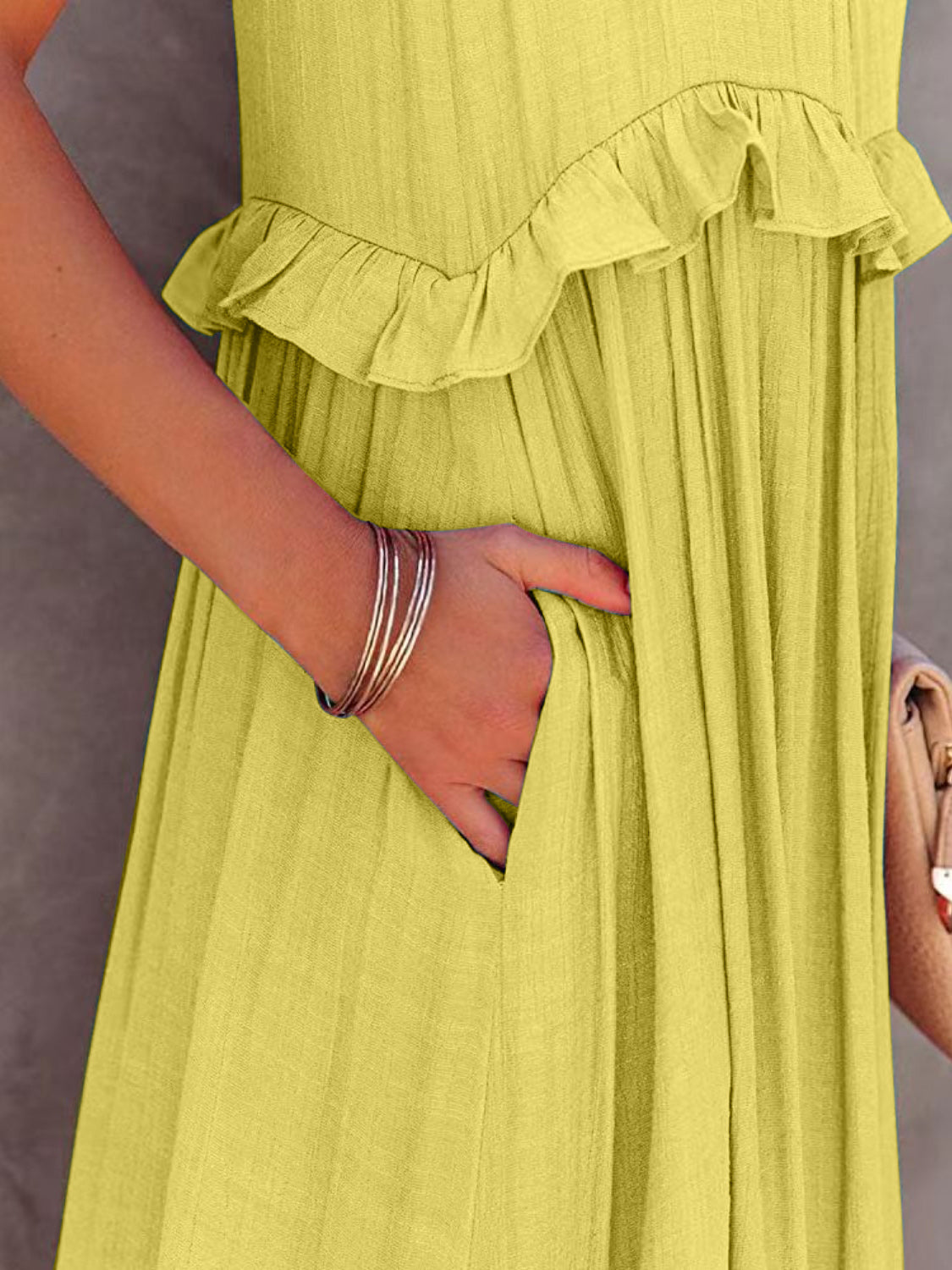 Ruffled Sleeveless Boho Maxi Dress with Pockets [Spirit and Rebel]   