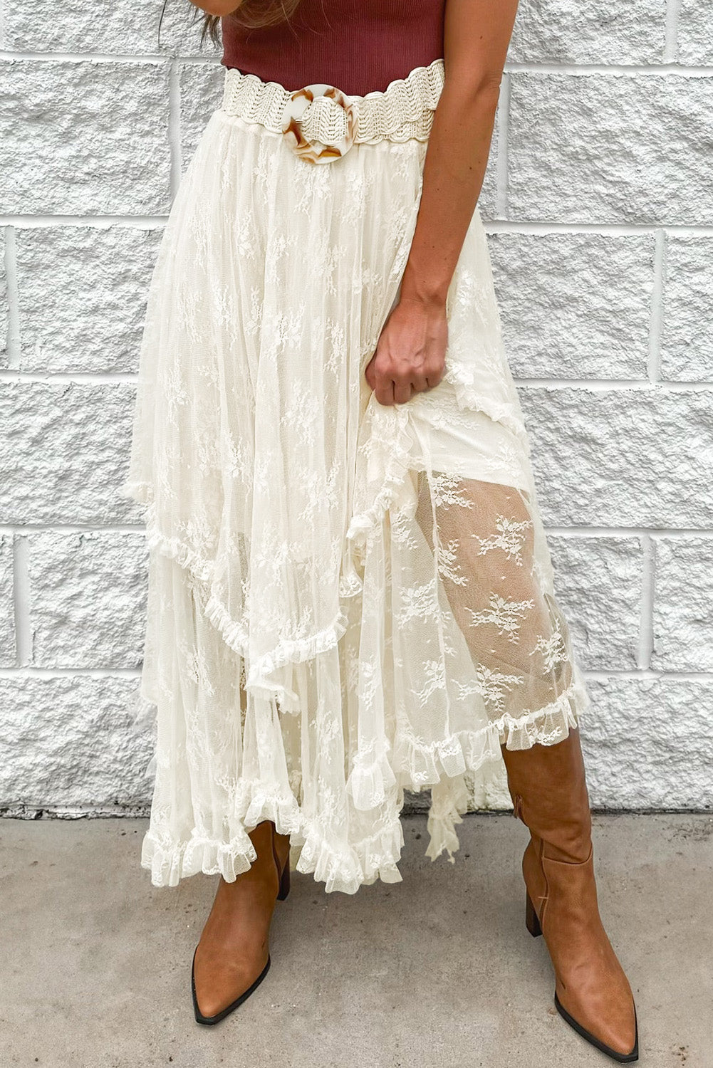 Lace Tiered Midi Skirt [Spirit and Rebel]