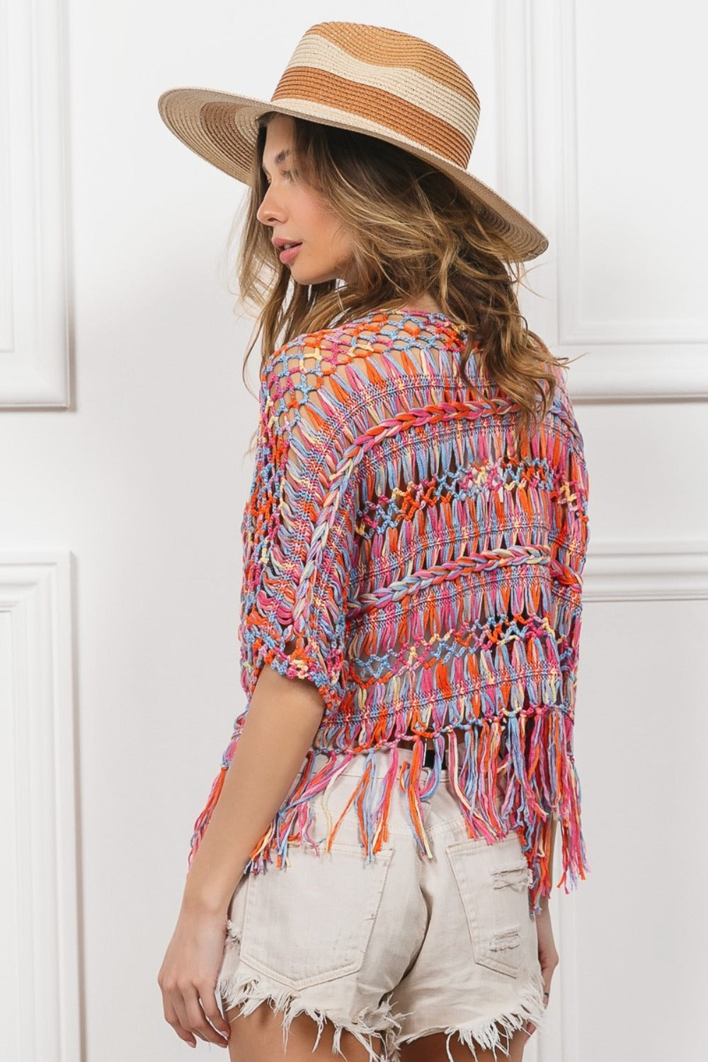 Spirit and Rebel Open Front Fringed Crop Knit Boho Cardigan [Spirit and Rebel]   