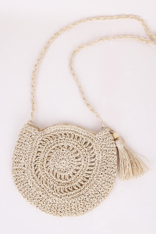 Tassel Straw Braided Strap Shoulder Boho Bag - Spirit and Rebel [Spirit and Rebel] Khaki One Size 