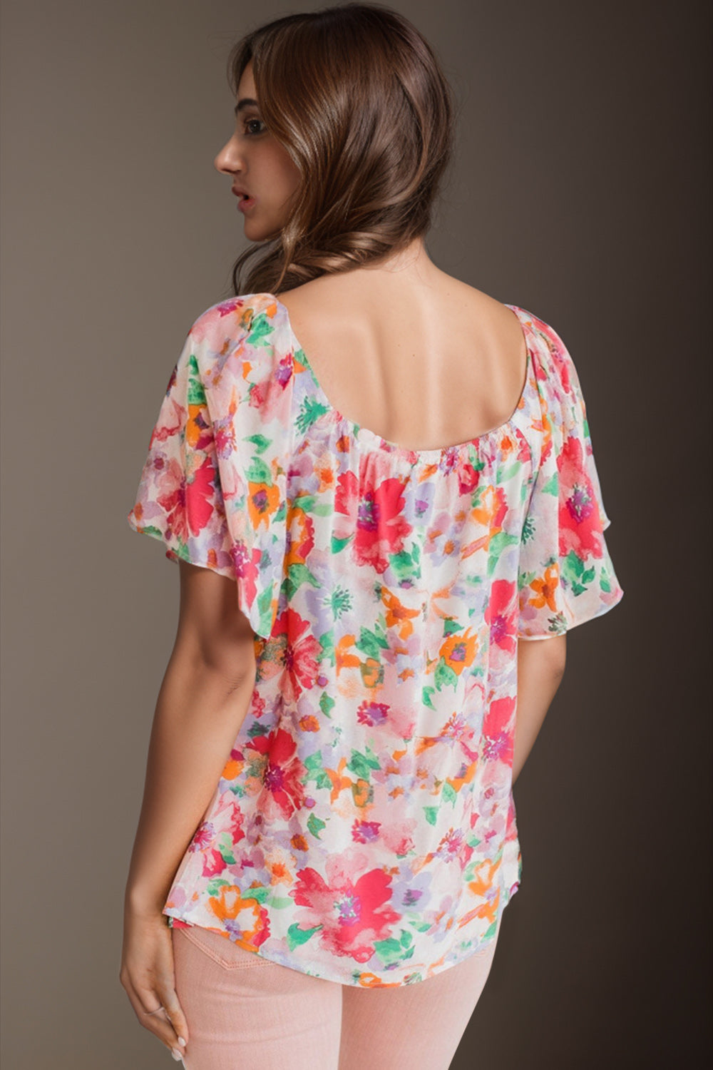 Printed Scoop Neck Flutter Sleeve Boho Blouse [Spirit and Rebel]   