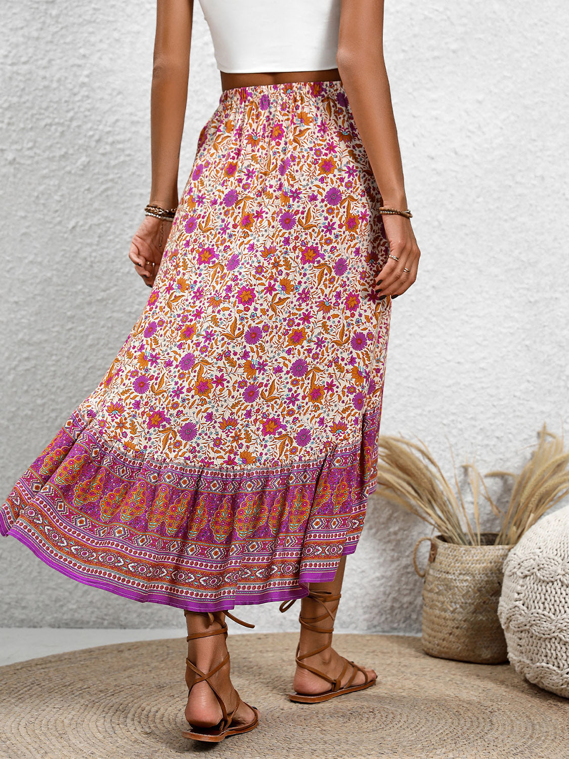 High-Low Elastic Waist Boho Skirt [Spirit and Rebel]   