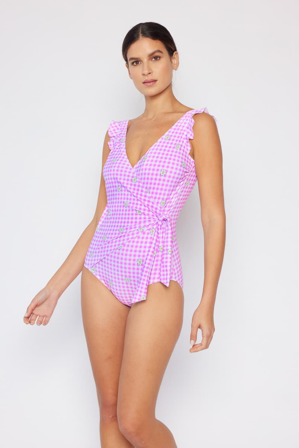 Marina West Swim Plus Size Float On Ruffle Faux Wrap One-Piece in Carnation Pink Mother Daughter Swimwear [Spirit and Rebel]