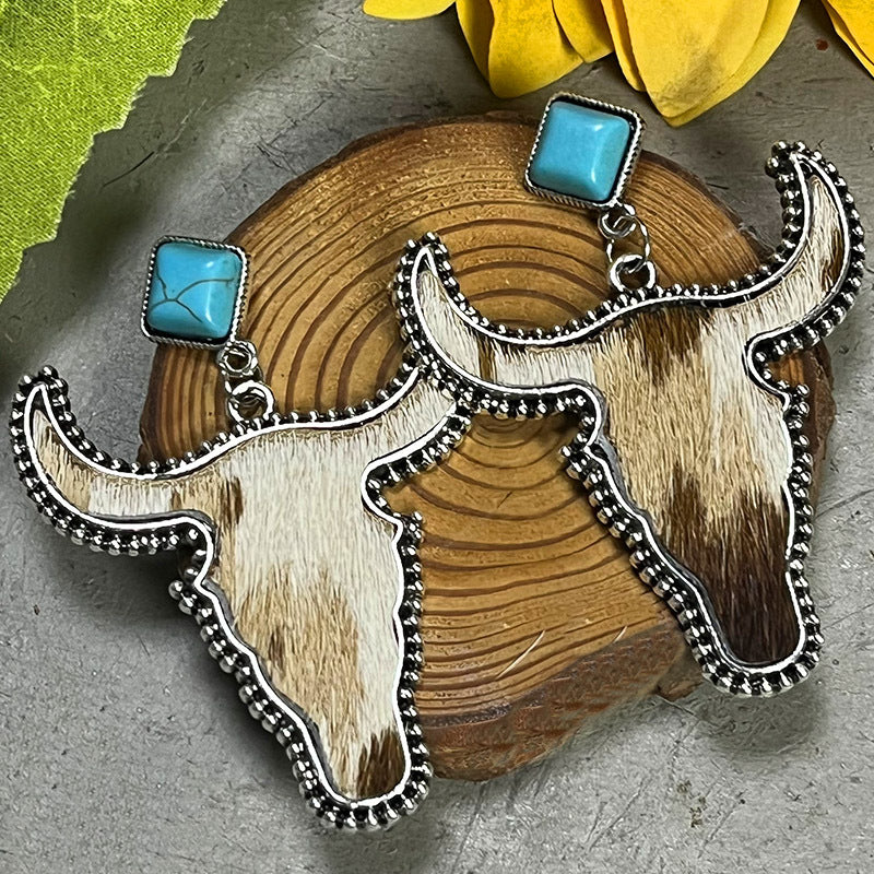 Bull Shape Turquoise Dangle Boho Western Earrings [Spirit and Rebel] Style C One Size 