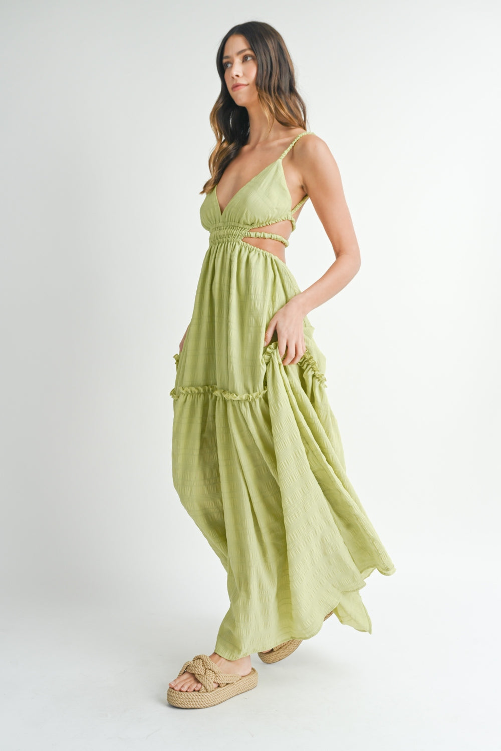 Cutout Waist Backless Maxi Boho Dress - Spirit and Rebel [Spirit and Rebel]   