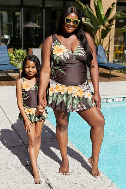 Marina West Swim Plus Size Clear Waters Swim Dress in Aloha Brown Mother Daughter Swimwear [Spirit and Rebel] Aloha Brown S