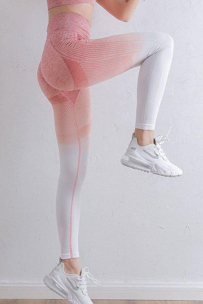 Gradient High Waist Sports Leggings [Spirit and Rebel] White/Pink S