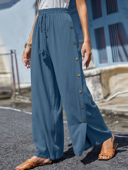 Boho Chic  Plus Size Tassel Wide Leg Pants [Spirit and Rebel] Dusty  Blue S 