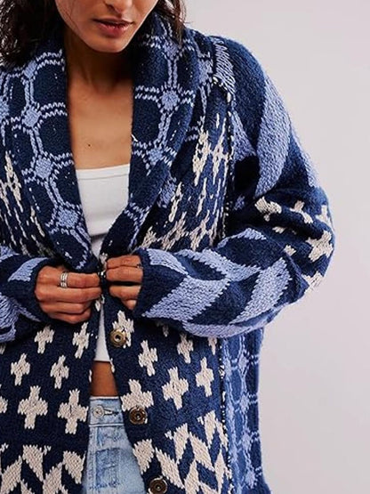 Spirit and Rebel Cross Graphic Button Up Long Sleeve Boho Cardigan [Spirit and Rebel]   