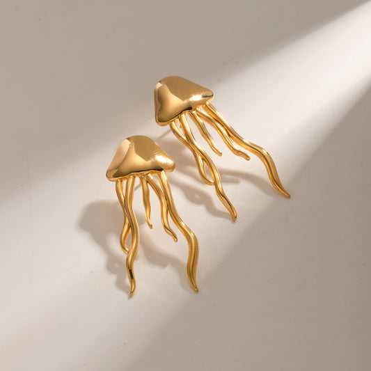 18K Gold-Plated Stainless Steel Jellyfish Boho Earrings - Spirit and Rebel [Spirit and Rebel] Gold One Size 