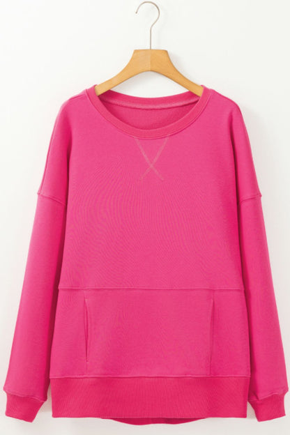 Solid Color Round Neck Long Sleeve Sweatshirt [Spirit and Rebel]