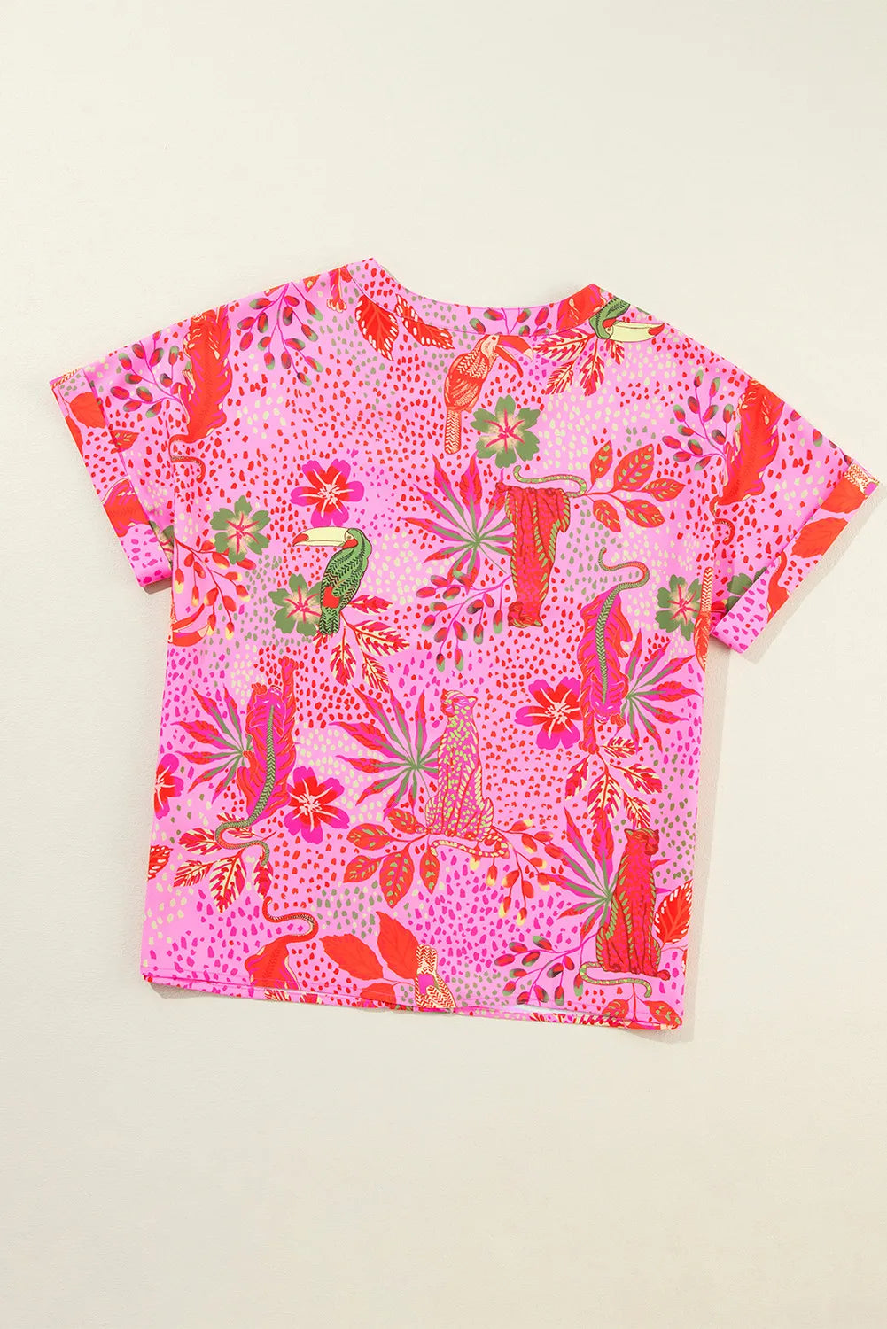 Printed Notched Short Sleeve Boho Top - Spirit and Rebel [Spirit and Rebel]   