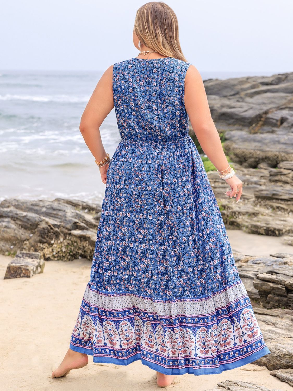 Plus Size Tied Printed Sleeveless Maxi Dress - Spirit and Rebel [Spirit and Rebel]   