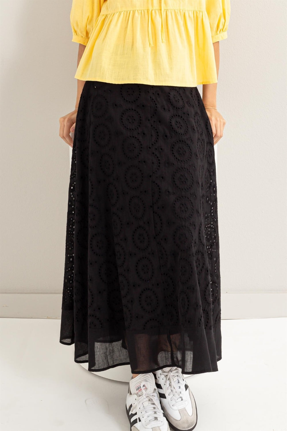 Eyelet High-Waist Midi Skirt - Spirit and Rebel [Spirit and Rebel]   