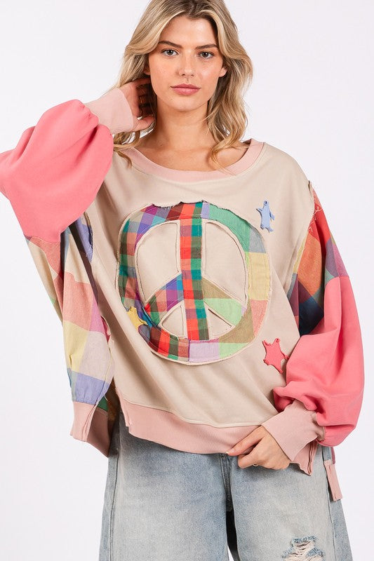 Plus Size Contrast Peace Patch Dropped Shoulder Sweatshirt [Spirit and Rebel]